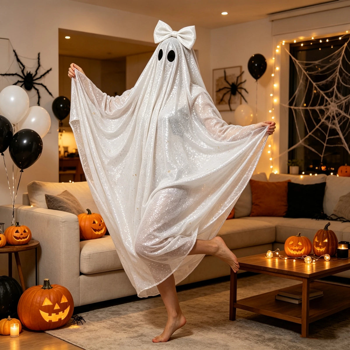 Women's Glitter Ghost Costume Cape – photo 2