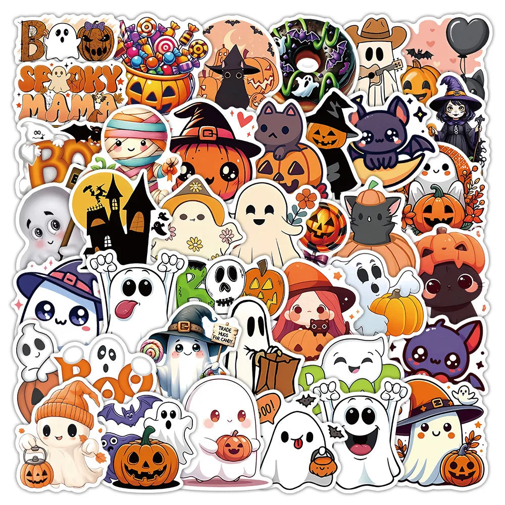 50 Halloween Stickers – Jack-O'-Lantern, Ghost & Spooky Decals for Laptops, Phones & Journals