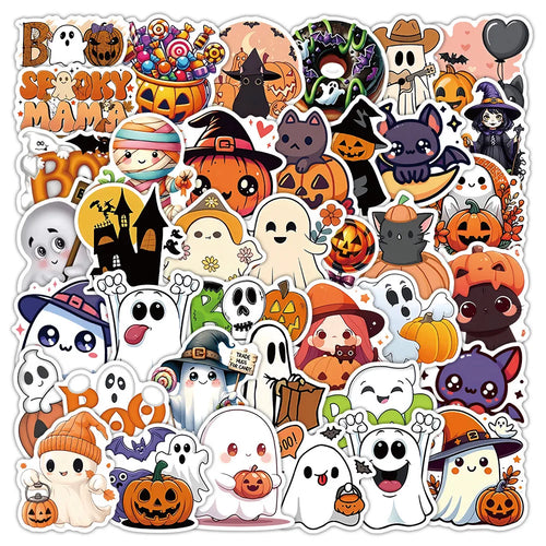 50 Halloween Stickers – Jack-O'-Lantern, Ghost & Spooky Decals for Laptops, Phones & Journals