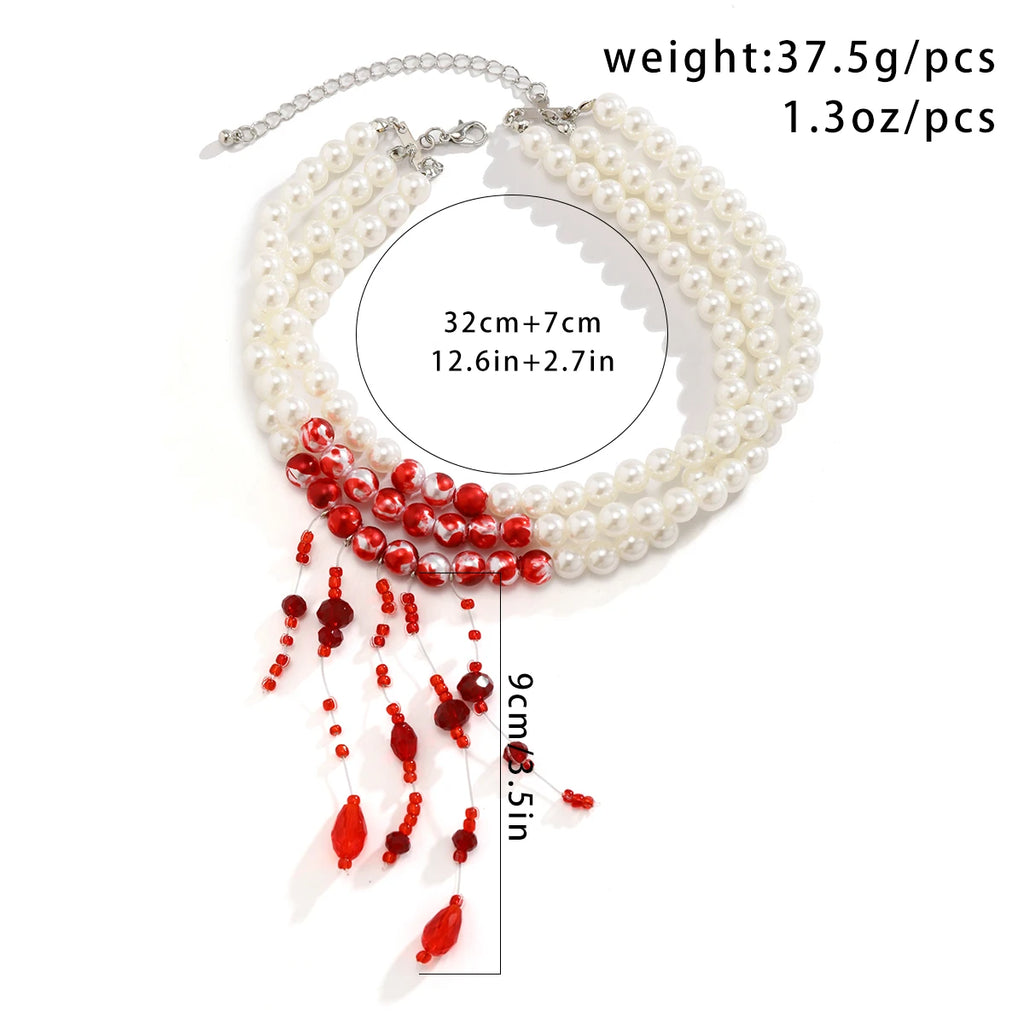 Gothic Blood Drop Pearl Tassel Necklace – photo 4