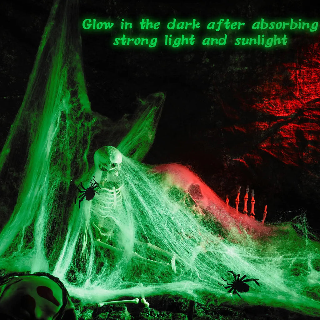 Glow-in-the-Dark Stretch Spider Web with Spiders – halloween decor photo 4