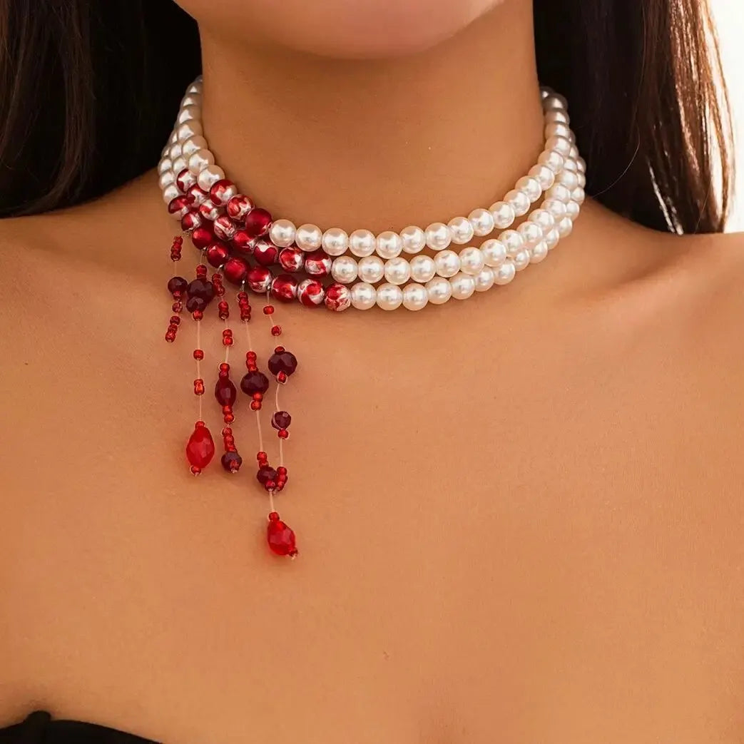 Gothic Blood Drop Pearl Tassel Necklace – photo 2