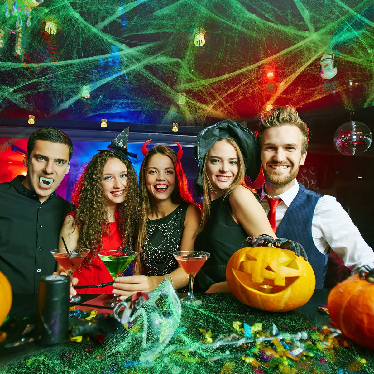 Glow-in-the-Dark Stretch Spider Web with Spiders – halloween decor photo 5
