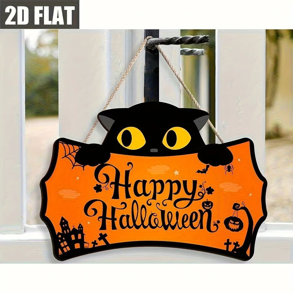 Black Cat Happy Halloween Wooden Door Sign – halloween decor photo 5