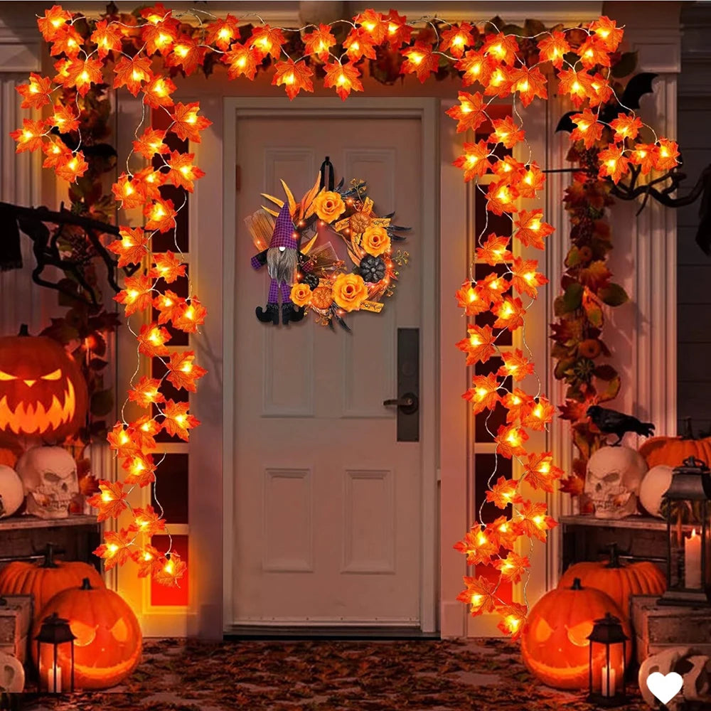 Maple Leaf LED String Lights – Autumn Garland for Halloween, Thanksgiving & Christmas, 2 m, 3 m or 6 m, USB or Battery