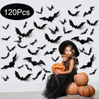 3D Black Bat Wall Stickers – Halloween Scary Bat Decorations for Walls & Windows, 12 to 120 Pack