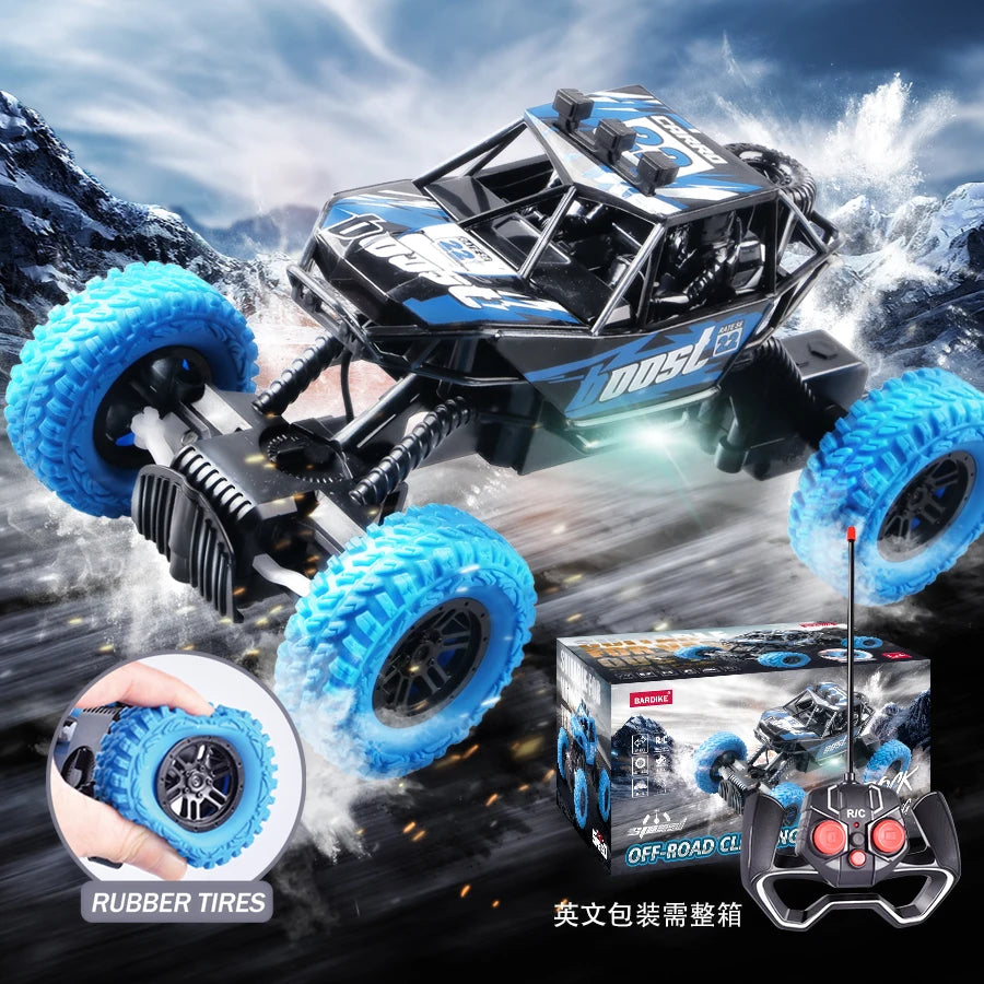 Off-Road RC Car with Colorful Flashing Lights – Rubber-Wheel Remote Control Toy Car for Kids, 3 Colors