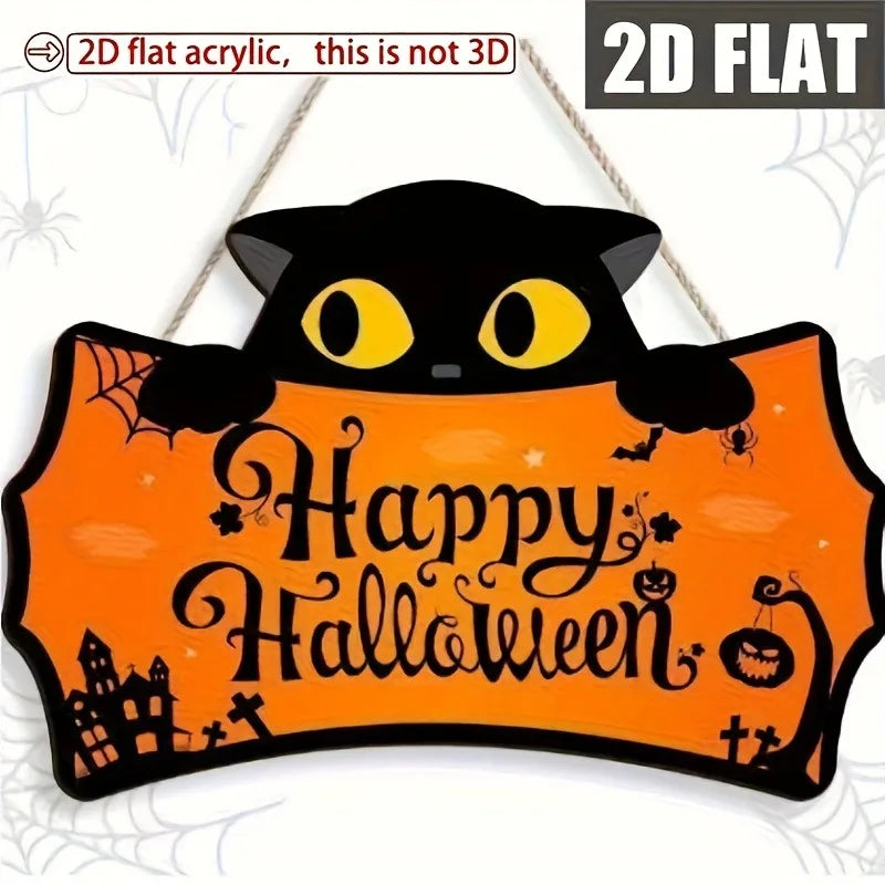 Black Cat Happy Halloween Wooden Door Sign – halloween decor photo 6