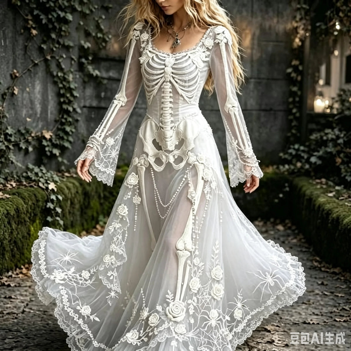 Women's Gothic Skull & Rose Maxi Dress – photo 27