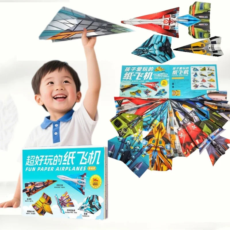 36-Piece DIY Origami Paper Airplane Kit – Full-Color Pre-Printed Folding Planes for Kids