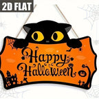 Black Cat Happy Halloween Wooden Door Sign – halloween decor photo 3