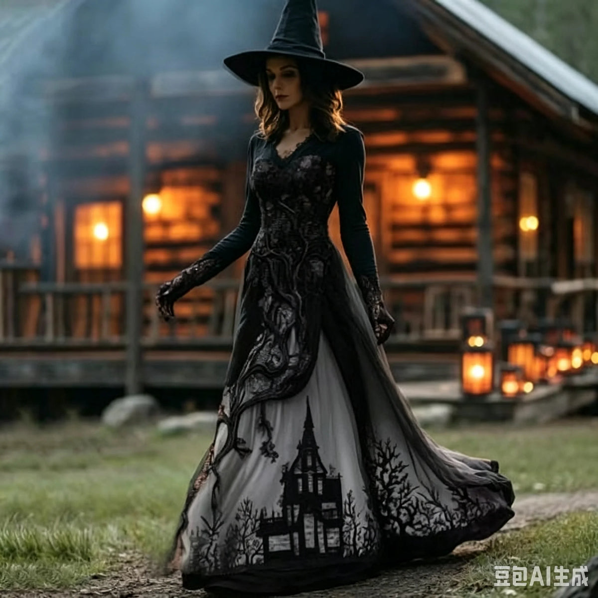 Women's Gothic Skull & Rose Maxi Dress – photo 9