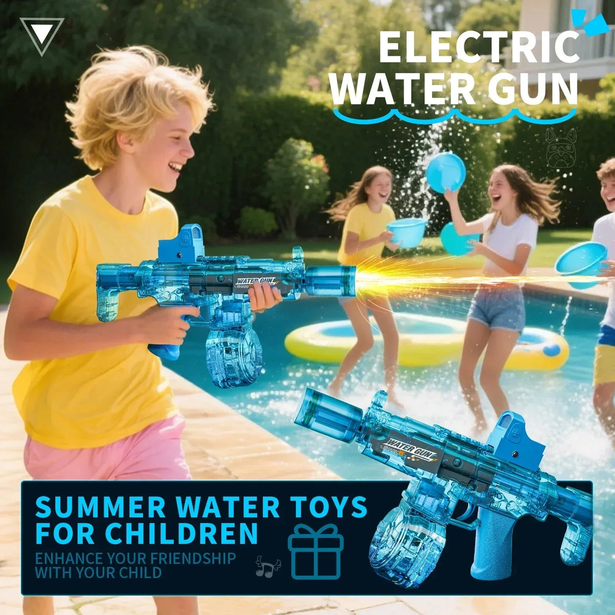 Electric Water Gun with Recoil & LED Lights – Automatic Water Blaster Summer Outdoor Toy for Kids