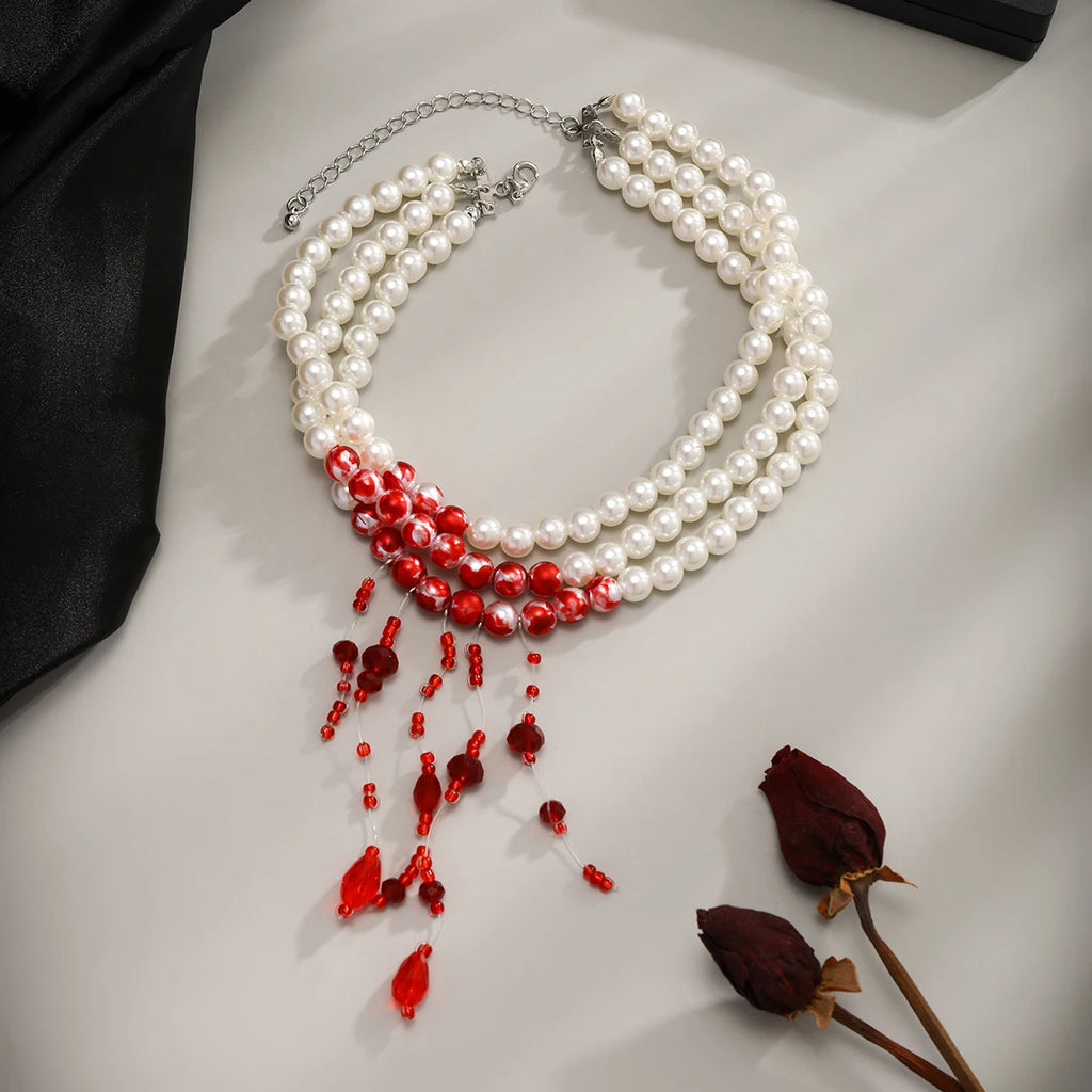 Gothic Blood Drop Pearl Tassel Necklace – photo 6