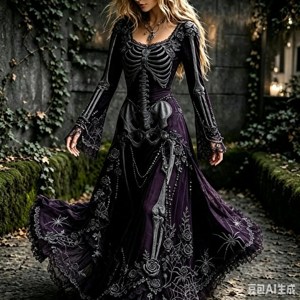 Women's Gothic Skull & Rose Maxi Dress – photo 14